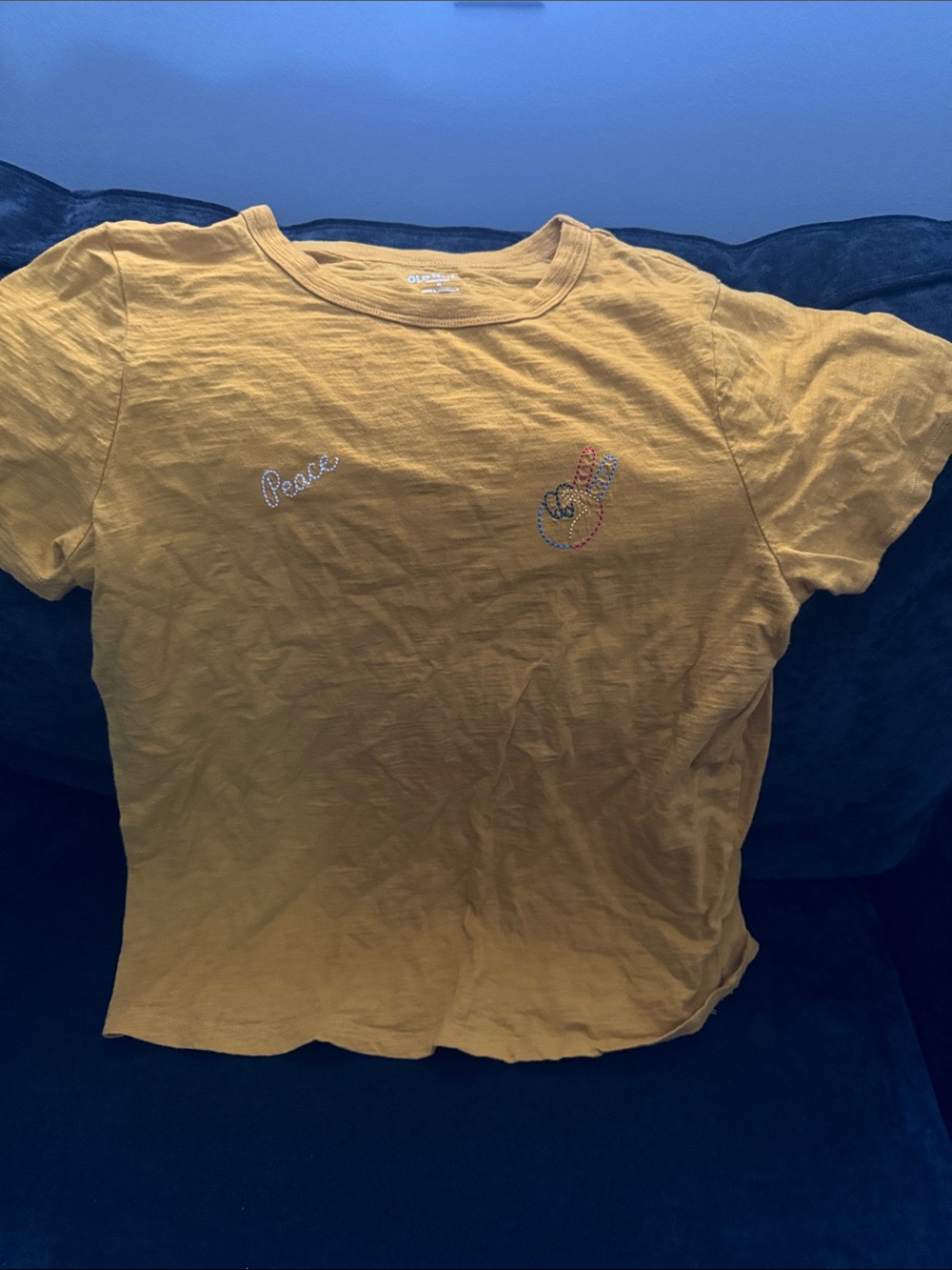 Old Navy Mustard Yellow Womens Short Sleeve Peace Tee